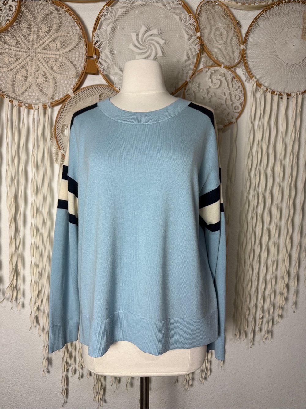 Akris Punto Bleached Denim Merino Wool Knit Sweater US10